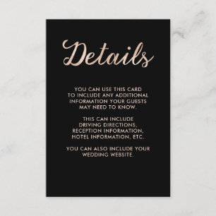 Carte D'accompagnement Faux Rose Gold Bokeh et Black Guest Détails