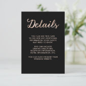 Carte D'accompagnement Faux Rose Gold Bokeh et Black Guest Détails (Debout devant)