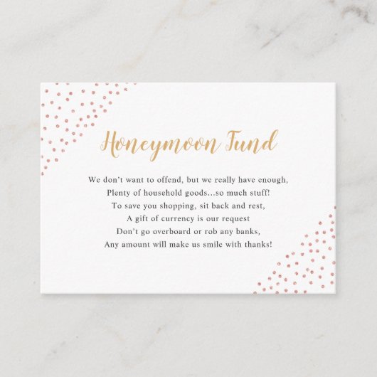 Carte D'accompagnement Faux Rose Gold Confetti Honeymoon Fund (Devant)