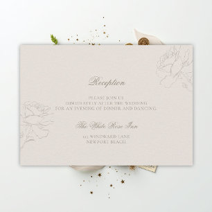 Carte D'accompagnement Faux Roses En Relief Ecru Mariage Réception Classi