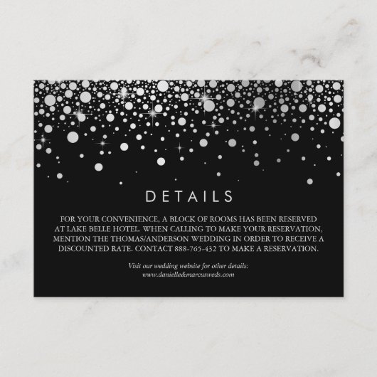 Carte D'accompagnement Faux Silver Foil Confetti Black Détails du Mariage (Devant)