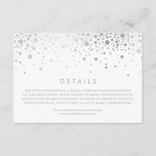 Carte D'accompagnement Faux Silver Foil Confetti White Détails du Mariage (Devant)