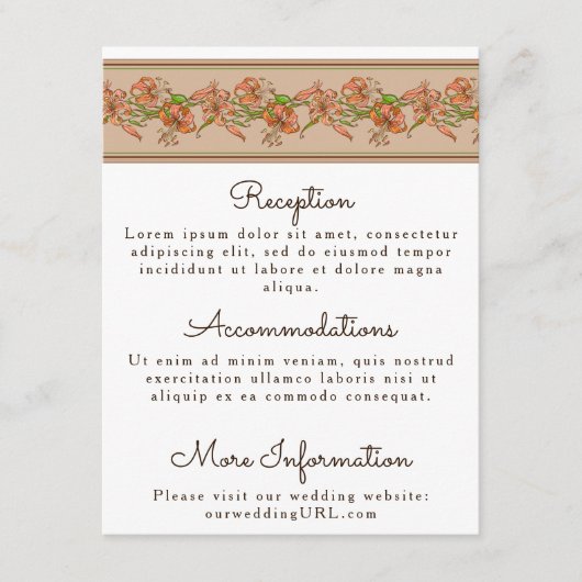 Carte D'accompagnement Fermeture de mariage aux lys tigres (Devant)