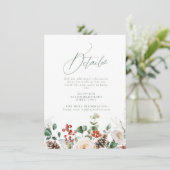Carte D'accompagnement Festive Floral Holiday Winter Wedding Details (Debout devant)