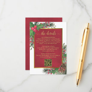 Carte D'accompagnement Festive Holly & Pine Détails du Mariage QR Code
