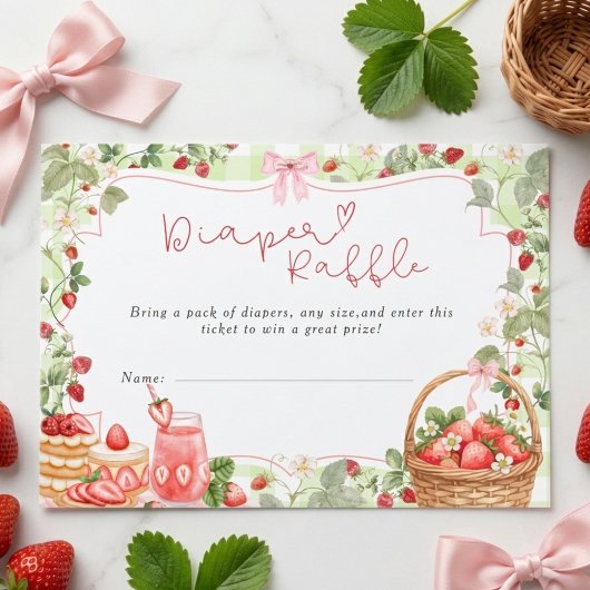 Carte D'accompagnement Fête bébé douce fraise à ruban rose