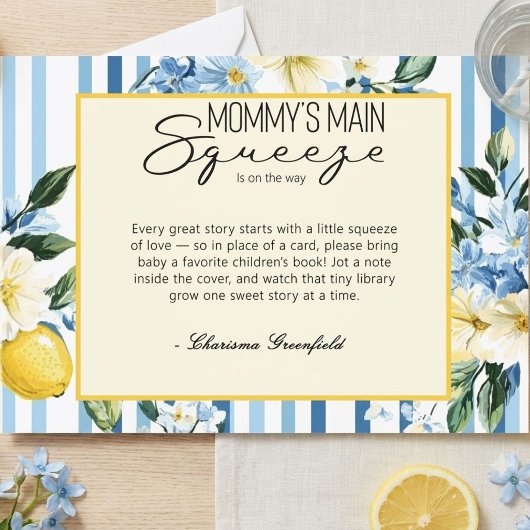 Carte D'accompagnement Fête Bébé Garçon Lemon Blue Main Squeeze de Maman