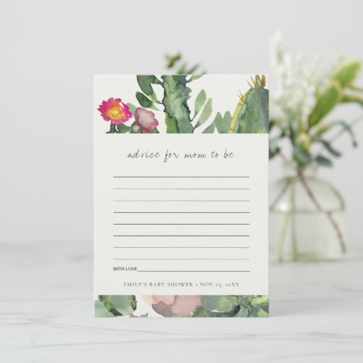 CARTE D'ACCOMPAGNEMENT FETE DE BÉBÉ FLEURS ROSES CACTUS DU DÉSERT FAUNE C (Debout devant)