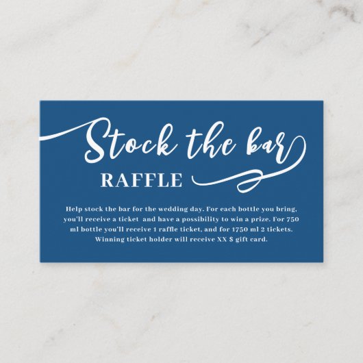 Carte D'accompagnement Fête de mariage Blue Script Stock the bar (Devant)
