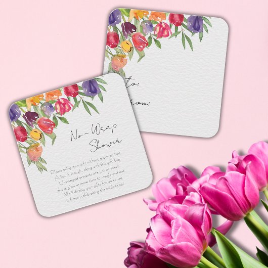 Carte D'accompagnement Fête de Mariage Fleurs de Tulipes et Feuillage