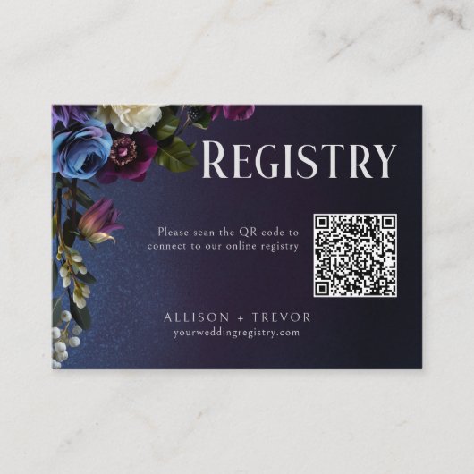 Carte D'accompagnement Fête de mariage floral bleu foncé et violet mélanc (Devant)