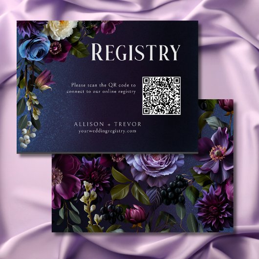 Carte D'accompagnement Fête de mariage floral bleu foncé et violet mélanc