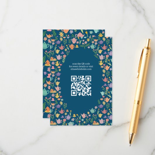 Carte D'accompagnement Fête de Mariage Tea Party Code QR personnalisé mig (Devant/Arrière en situation)