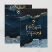 Carte D'accompagnement ✡ fête de Mitzvah ! Aquarelle Agate bleu ardoise (Devant / Derrière)