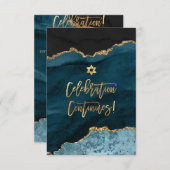 Carte D'accompagnement ✡ fête de Mitzvah ! Aquarelle Agate bleu Turquoise (Devant / Derrière)