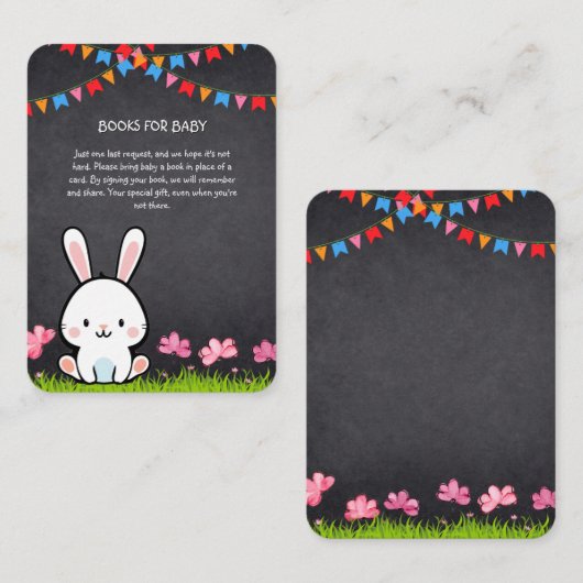 Carte D'accompagnement Fête de Naissance Lapin Tableau Blanc Mignon (Devant / Derrière)