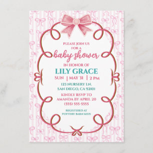 Carte D'accompagnement Fête de naissance ruban rose et perle fantaisiste