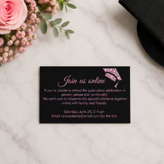 Carte D'accompagnement Fête de remise de diplômes élégante noire et rose