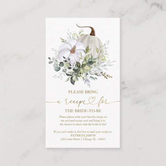 Carte D'accompagnement Fête des mariées Citrouille vert Demande de recett (Devant)