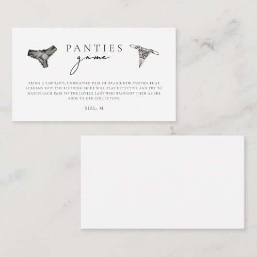 Carte D'accompagnement Fête des mariées de lingerie du jeu de la culotte (Devant / Derrière)
