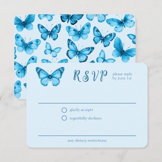 Carte D'accompagnement Fête des mariées de papillons Élégante CUSTOM RSVP (Devant / Derrière)