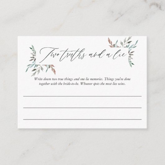 Carte D'accompagnement Fête des mariées d'hiver Deux vérités et un jeu de (Devant)