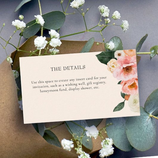 Carte D'accompagnement Fête des mariées florale rose moderne