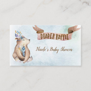 Carte D'accompagnement Fête Prénatale Aquarelle Boho Ours Tirage au Sort 