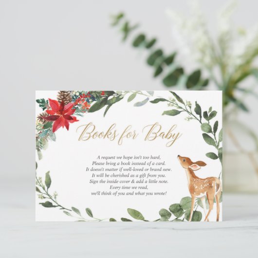 Carte D'accompagnement feuillage de Noël bébé cerf demande de réservation (Debout devant)