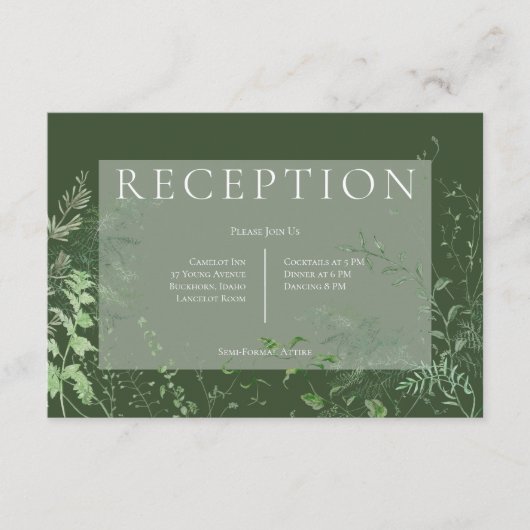 Carte D'accompagnement Feuillage vert de fougère rustique Réception vert  (Devant)