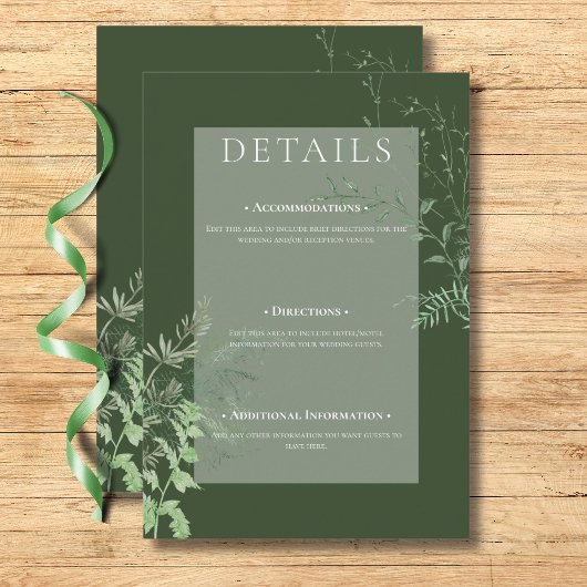 Carte D'accompagnement Feuillage vert d'émeraude vert de fougère rustique