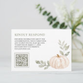 Carte D'accompagnement Feuille blanc Citrouille QR Code RSVP Mariage (Debout devant)