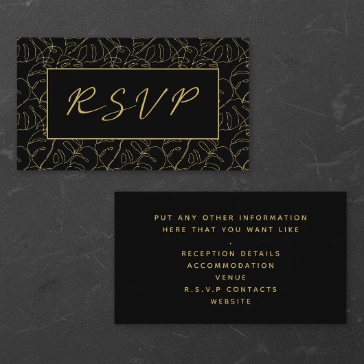 Carte D'accompagnement Feuille de monstère dorée, boîtier mariage rsvp