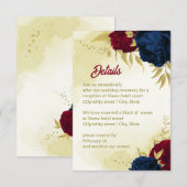 Carte D'accompagnement feuille d'or des fleurs rouges de marine (Devant / Derrière)