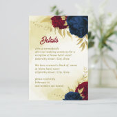 Carte D'accompagnement feuille d'or des fleurs rouges de marine (Debout devant)