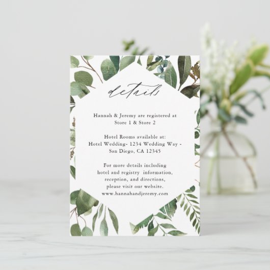 Carte D'accompagnement Feuille & Eucalyptus Rustique LG (Debout devant)