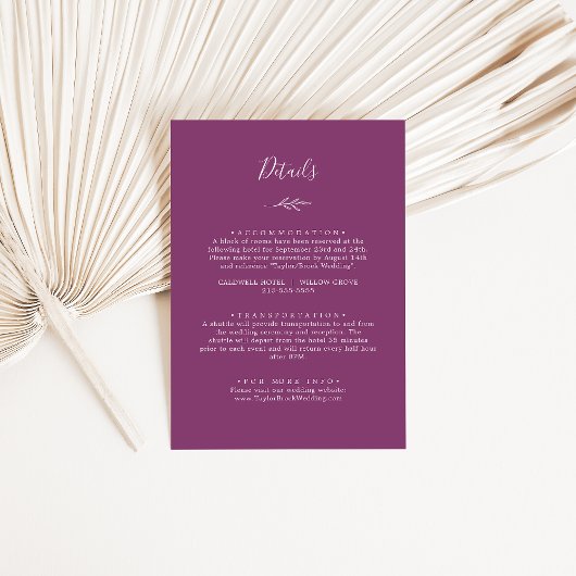 Carte D'accompagnement Feuille minimale | Berry Purple Détails