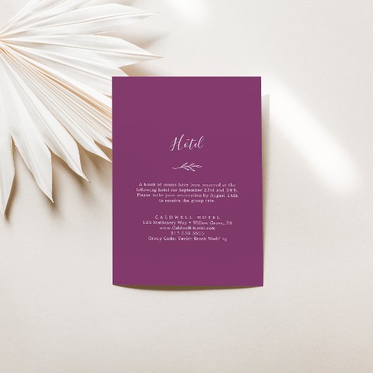Carte D'accompagnement Feuille minimale | Berry Purple Hotel
