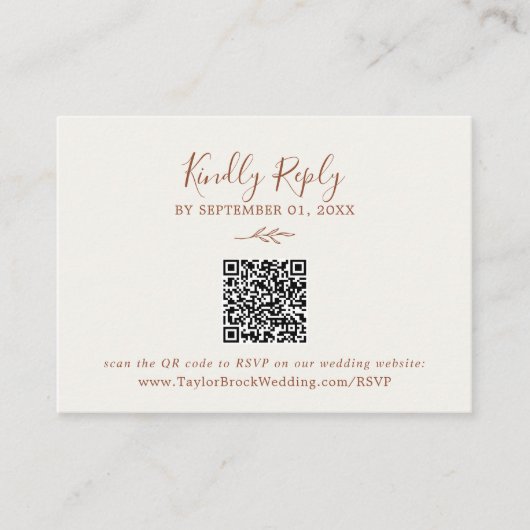 Carte D'accompagnement Feuille minimale | Boho Cream QR Code Wedding RSVP (Devant)
