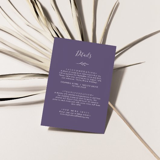 Carte D'accompagnement Feuille minimale | Détails Plum Purple