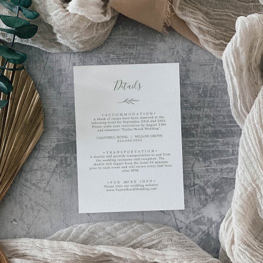 Carte D'accompagnement Feuille minimale | Détails sur le vert olive