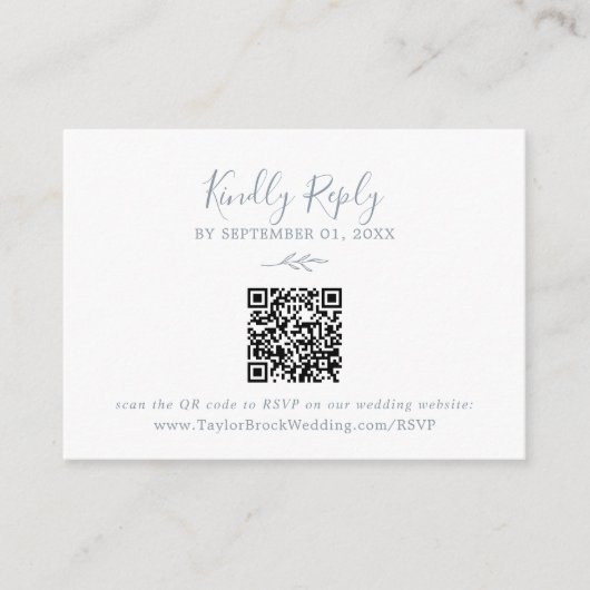 Carte D'accompagnement Feuille minimale | Dusty Blue QR Code Monogram RSV (Devant)