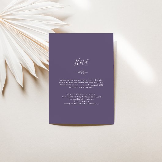 Carte D'accompagnement Feuille minimale | Plum Purple Hotel