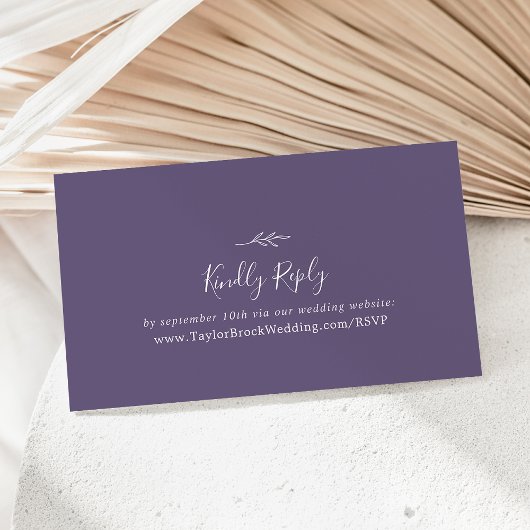 Carte D'accompagnement Feuille minimale | Plum Purple Mariage Website RSV