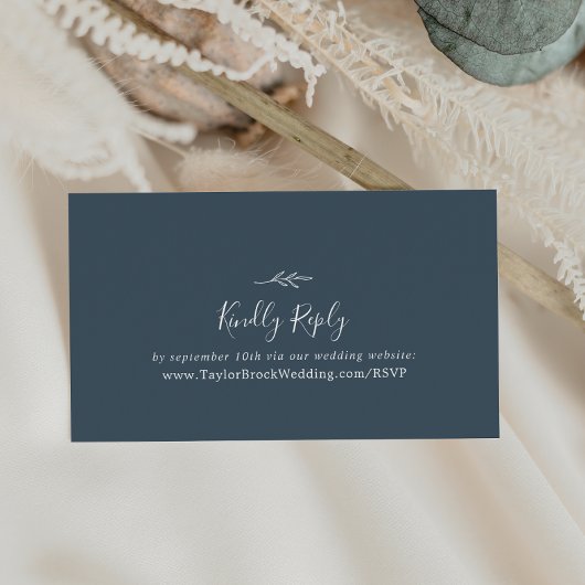 Carte D'accompagnement Feuille minimale | Site Mariage Slate Blue RSVP