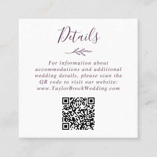 Carte D'accompagnement Feuille minimale | Suggérer le Mariage de code QR (Devant)