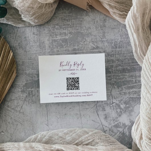 Carte D'accompagnement Feuille minimale | Suggérer QR Code Mariage RSVP