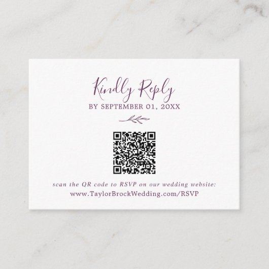 Carte D'accompagnement Feuille minimale | Suggérer QR Code Mariage RSVP (Devant)