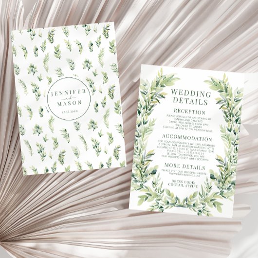 Carte D'accompagnement Feuille verdoyant couronne boho détails mariage Ca