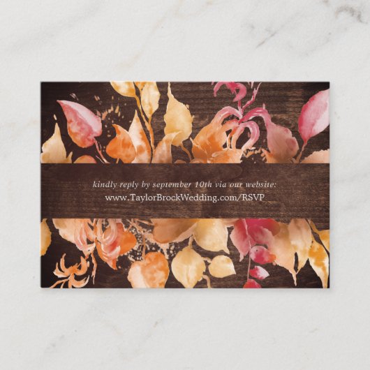 Carte D'accompagnement Feuilles automnales | Rustic Wood Mariage Website (Devant)
